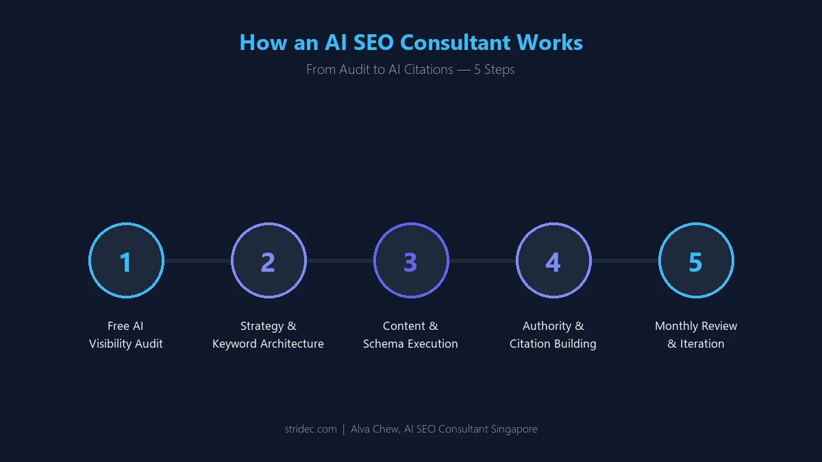 AI SEO Consultant Singapore — 5 Step Process AI SEO consultant Singapore 5-step process from free audit to AI citation tracking